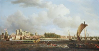 Westminster von Lambeth, mit der Zeremonialbarke der Ironmongers